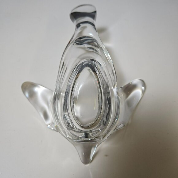 Vintage Mid-Century Modern Heavy Lead Crystal Flying Bird Clear Art Glass Bowl - Picture 7 of 12